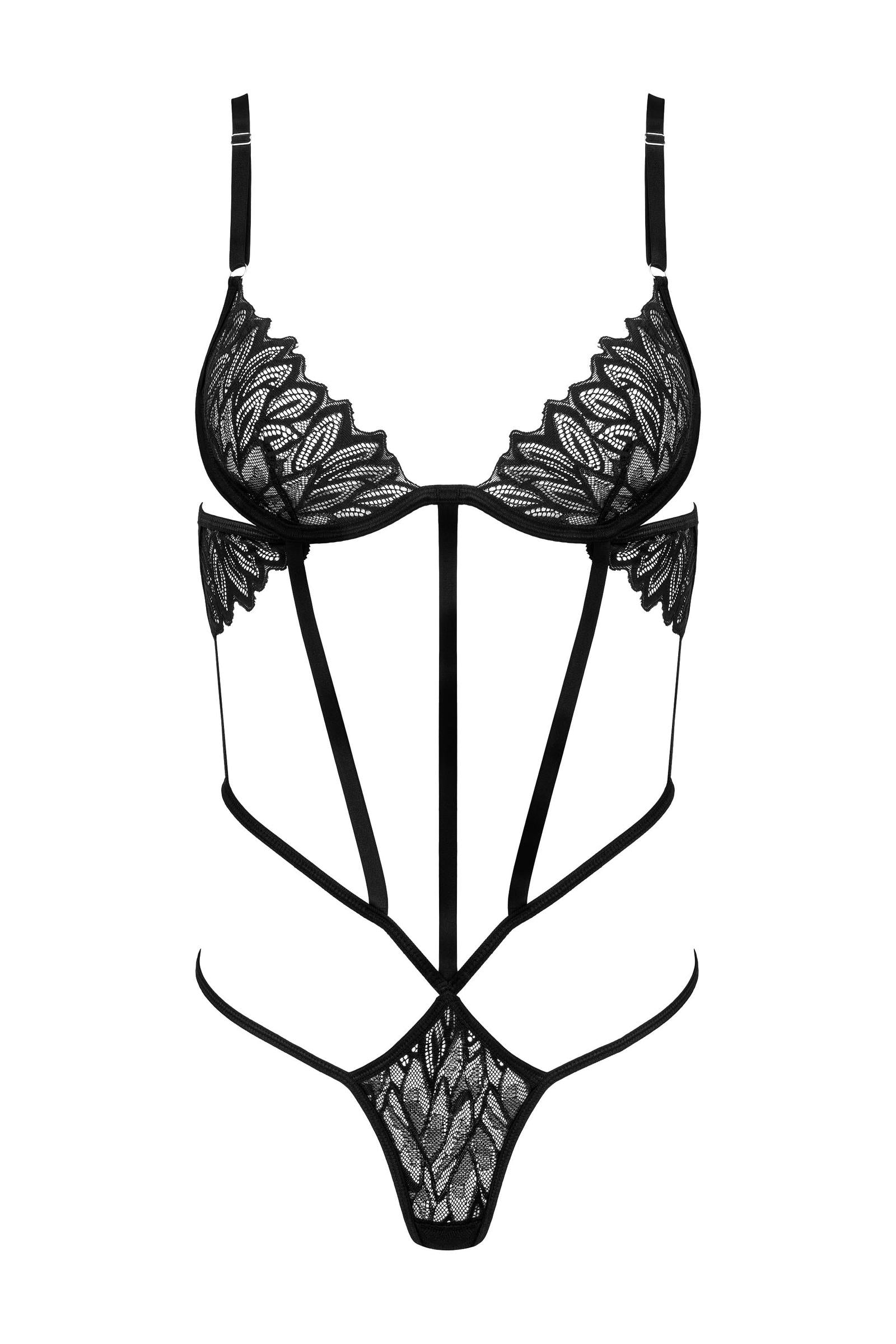 Body aus schwarzer Spitze mit Cut-Outs & offenem Rücken – Schwarz