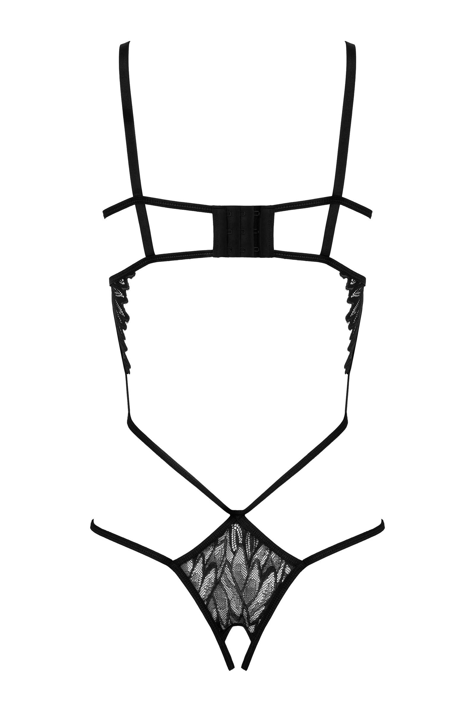 Body aus schwarzer Spitze mit Cut-Outs & offenem Rücken – Schwarz