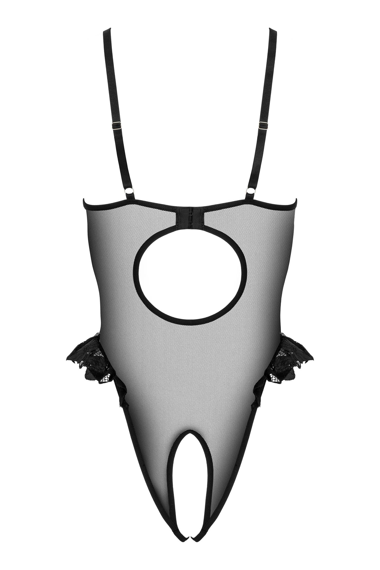 Body mit Spitze, Bügel-Cups & Volants – Schwarz