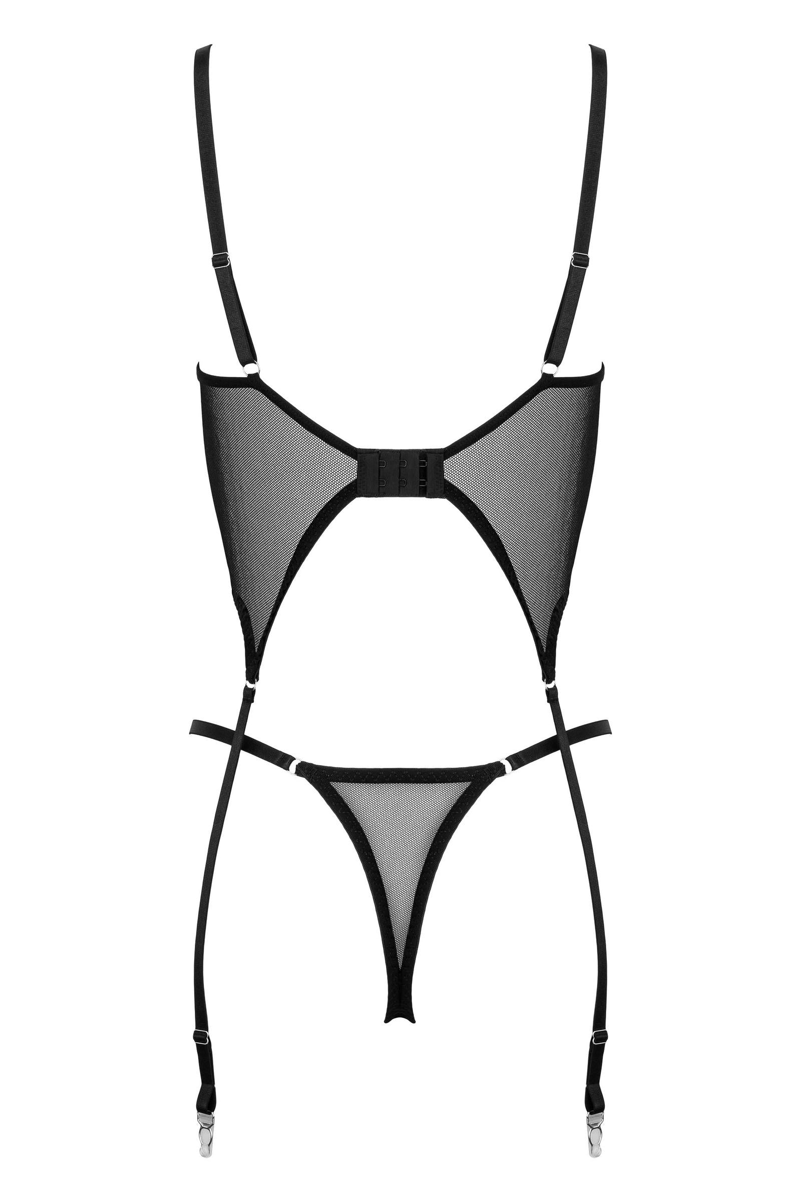 Strapscorsage mit Bügel-Cups, Schnürung & String – Schwarz