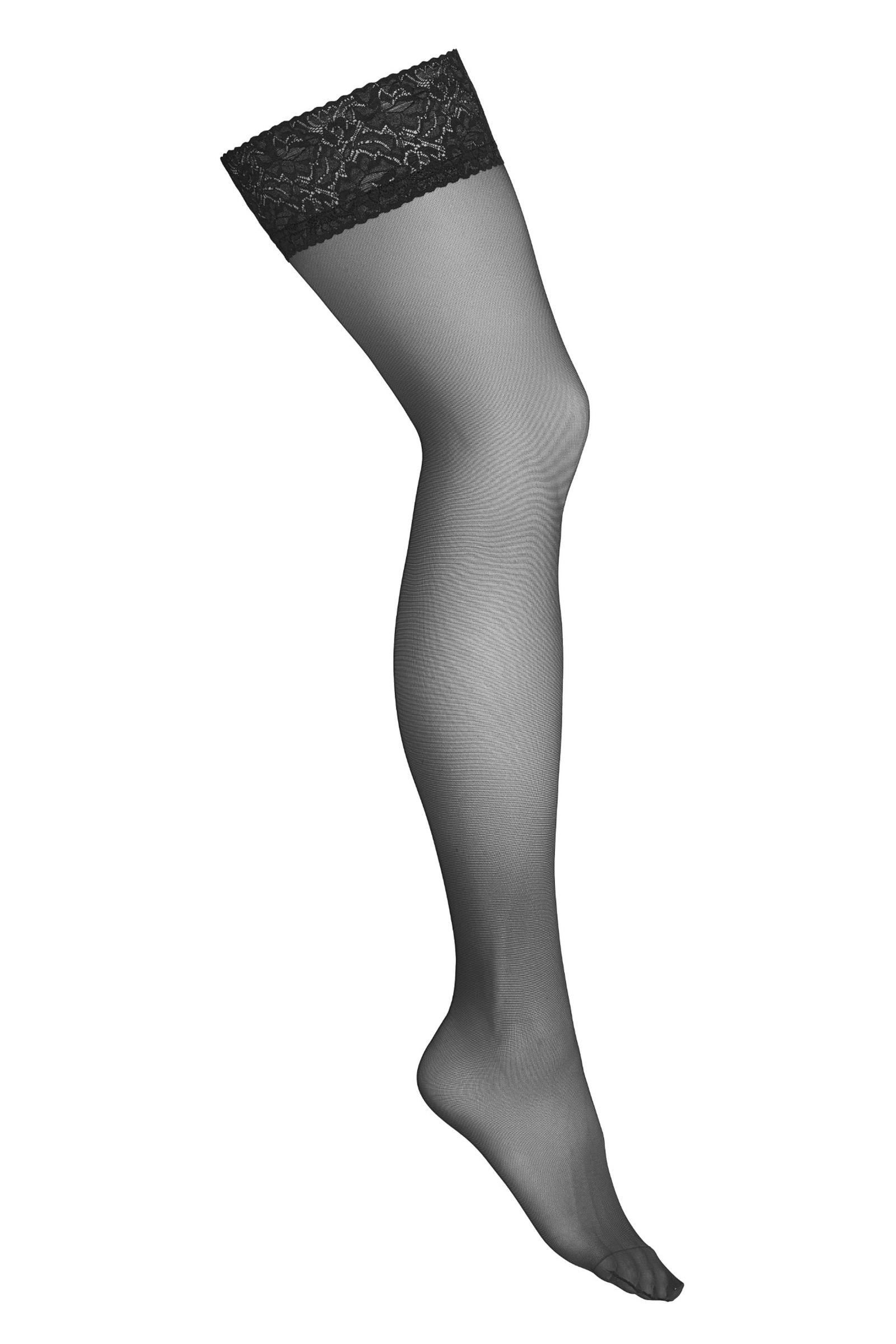 Elegant hold-up stockings with floral lace – 20 den in black