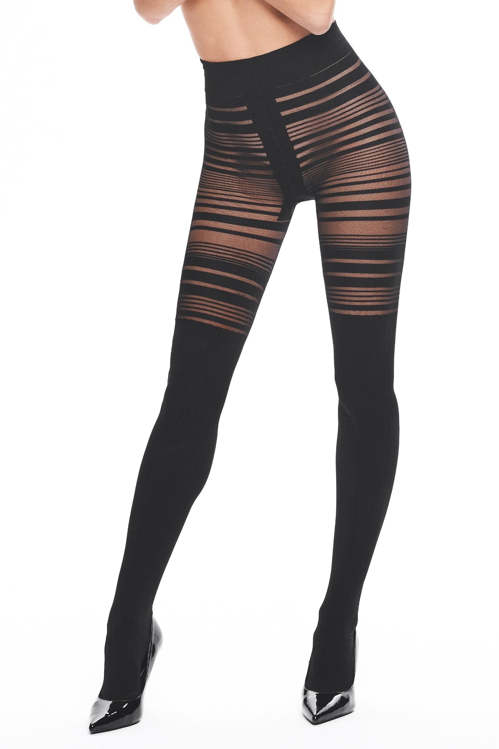 Blickdichte 80 den Strumpfhose mit Tigermuster – Schwarz