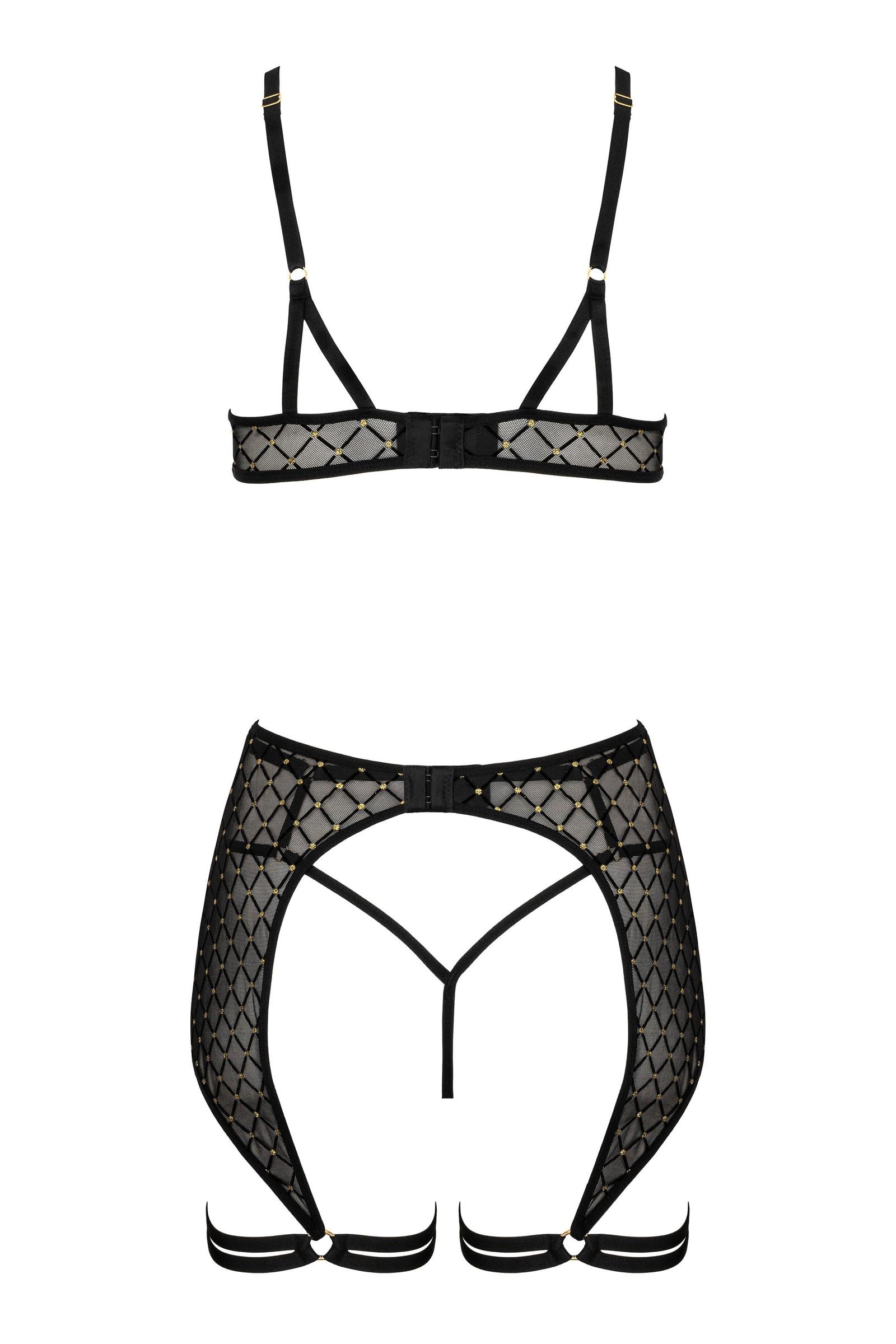 Seductive 3-piece lingerie set with golden details