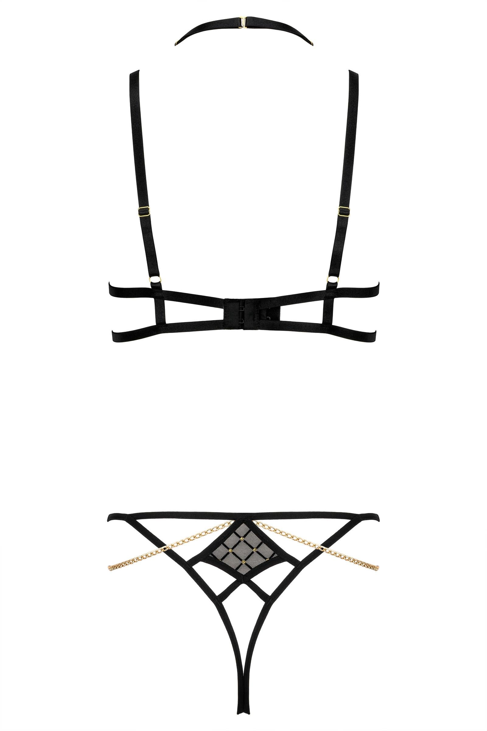 2-teiliges Dessous-Set mit goldenen Ketten – Schwarz & Gold