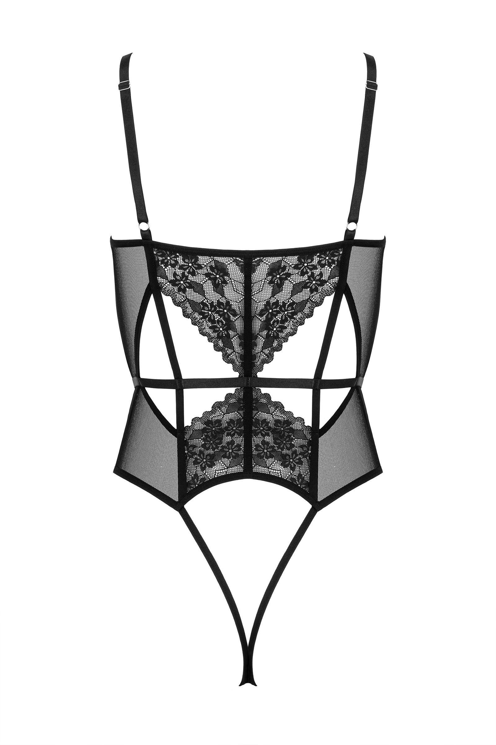 Spitzen-Body aus Tüll mit Bügeln, Rauten-Details und offenem Schritt
