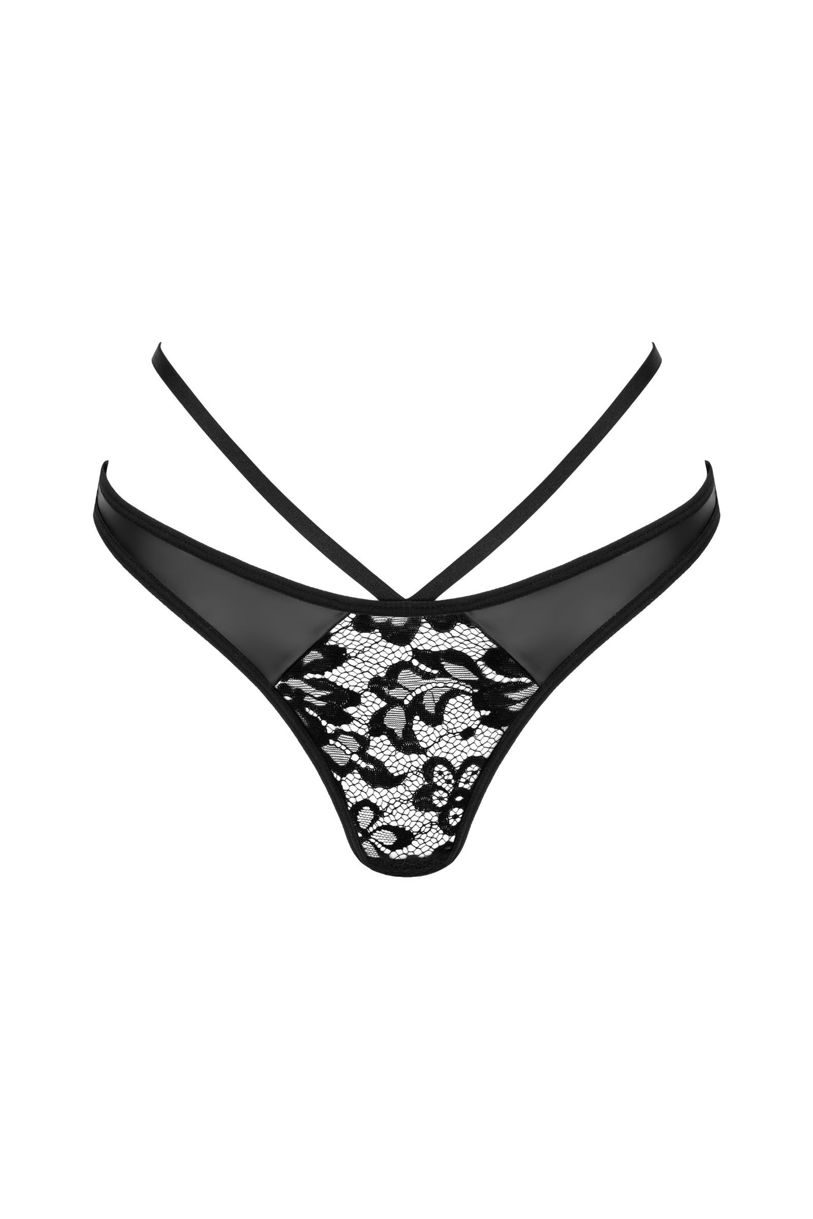 Verführerischer String aus Spitze und Wetlook – Schwarz