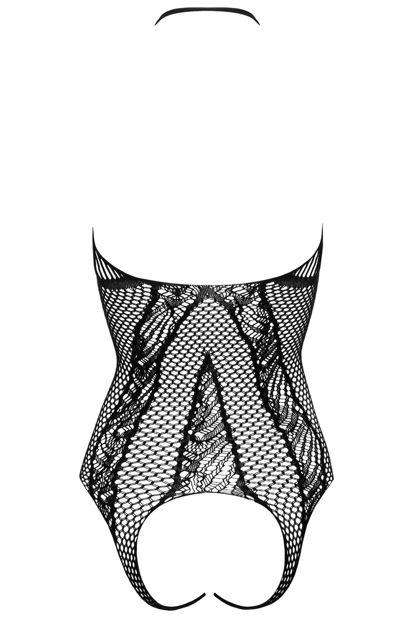 Verführerischer Fishnet-Body mit raffiniertem Muster und offenem Schritt – Schwarz