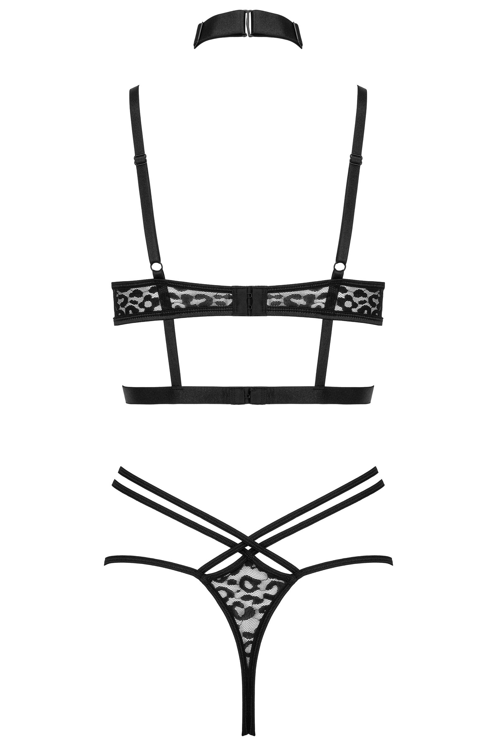 2-piece lace set with triangle bra and strap details – Black